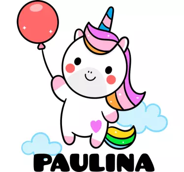 Unicorn holding balloon wall sticker for kids - TenStickers