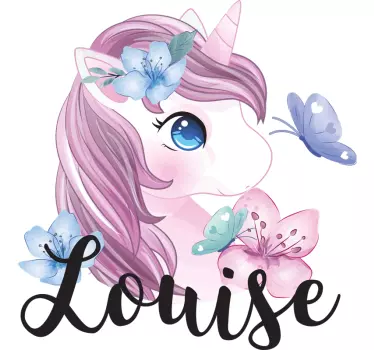 Personalised unicorn with butterfly animal wall sticker - TenStickers