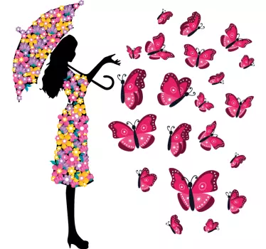 Butterfly wall decal woman with butterfly umbrella - TenStickers