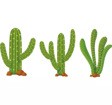 Three green sober cactus plant decals - TenStickers