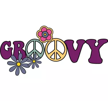 Groovy 70's with flowers retro wall sticker - TenStickers