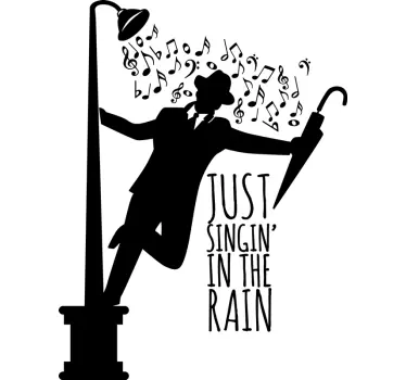 Man with singing in the rain text shower screen sticker - TenStickers