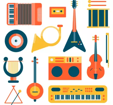 Musical instruments on a white background wall Sticker - TenStickers