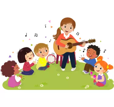 kids on a yellow background Kids Bedroom Wall Sticker - TenStickers