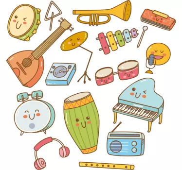 funny smiling musical instruments Kids Bedroom Wall Sticker - TenStickers