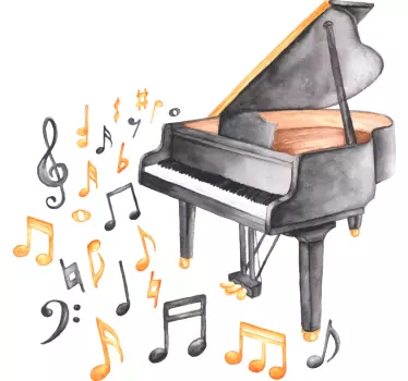 Musical wall sticker piano with notes - TenStickers