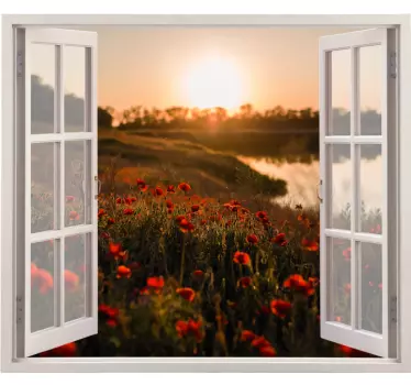 3D views spring poppies field flower wall sticker - TenStickers