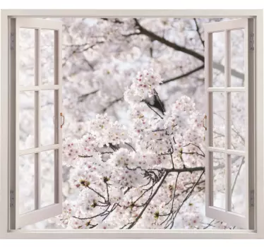 3D views spring white trees flower wall sticker - TenStickers