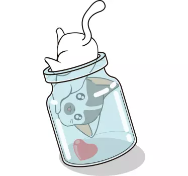Laptop sticker playful cat jar - TenStickers