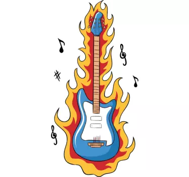 Music sticker flaming electric guitar - TenStickers