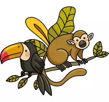 Monkeys and toucan wild animal sticker - TenStickers