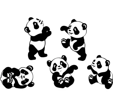 Pack of playing pandas illustration wall art - TenStickers