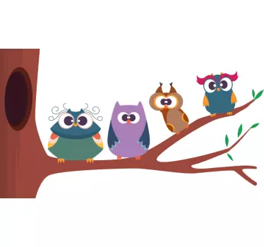 Charming owl family wall sticker for kids - TenStickers