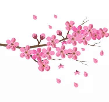 Tree branch of pink flowers dining room sticker - TenStickers