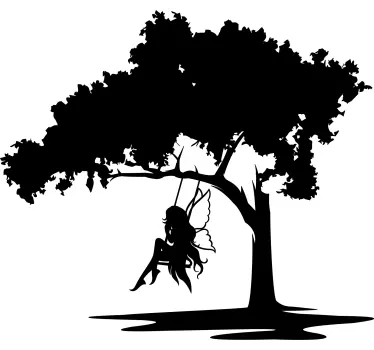 Fairy on swing silhouette fairy tale wall decal - TenStickers