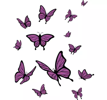 Butterfly wall decal fluttering purple butterflies - TenStickers