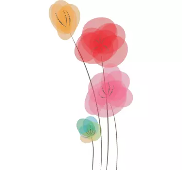 Colourful Poppies Living Room Wall Sticker - TenStickers