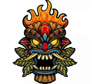 Fire tiki mask cartoon graffiti urban decal - TenStickers