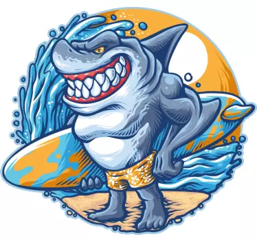 Surfboard shark cartoon  urban decal - TenStickers