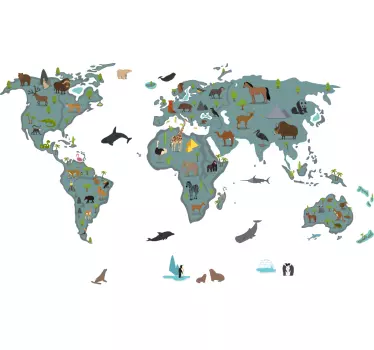 Cartoon animals and trees map wall sticker - TenStickers
