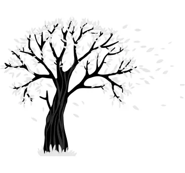 Modern black and white tree with flying leaves wall sticker - TenStickers