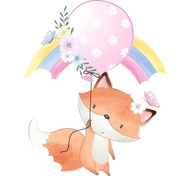 Baby fox hanging on a balloon animal wall decor - TenStickers