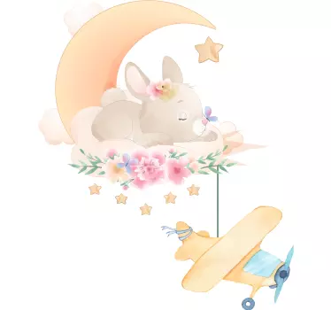 Bunny sleepin on the moon with plane  wall decor - TenStickers