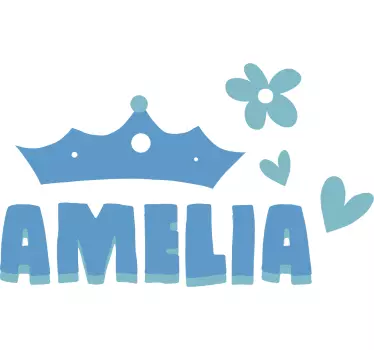Crown with heart and name wall sticker for kids - TenStickers
