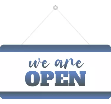 We are open in blue shop window sticker - TenStickers