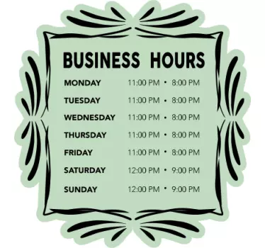 Ornamental business opening hours shop window decal - TenStickers