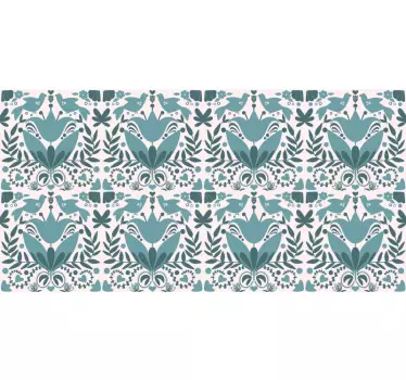 Blue folk art pattern with birds decals for furniture - TenStickers