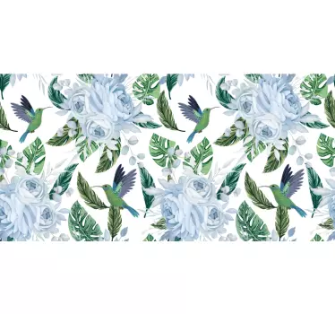 Blue garden flowers with birds decals for furniture - TenStickers