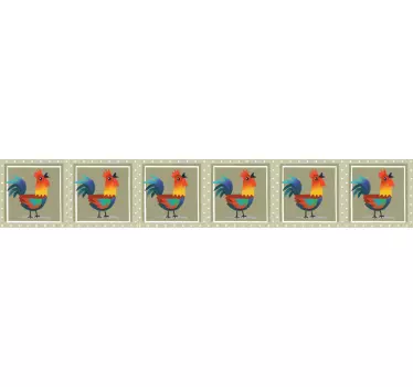 Colorful roosters wall border sticker - TenStickers