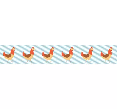 Chickens on Stripes wall border sticker - TenStickers