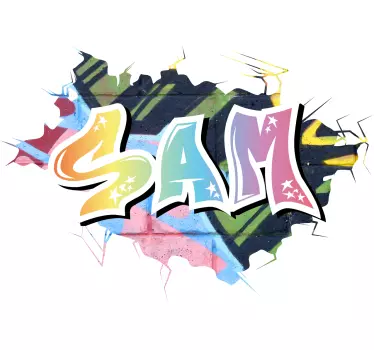 Broken wall with colorful graffiti with name custom sticker - TenStickers