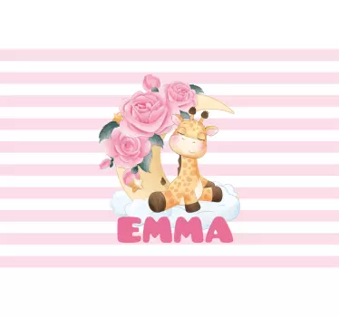 Cute animals giraffe with name laptop sticker - TenStickers