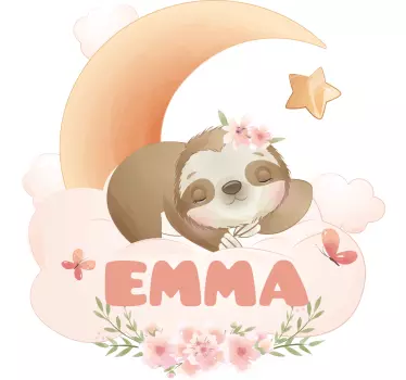 Cute animals sloth with name kids bedroom wall decal - TenStickers