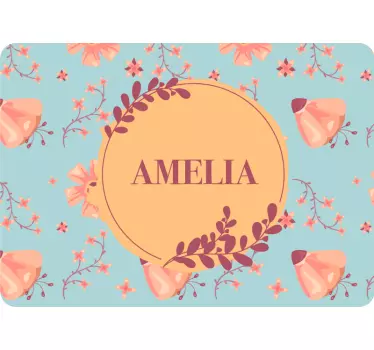 Orange flowers over blue background laptop stickers - TenStickers
