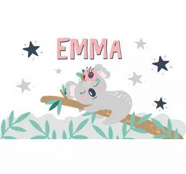 Cute koala for girl with name kids bedroom wall sticker - TenStickers
