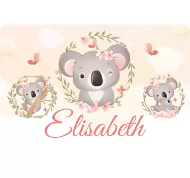 Cute animals koala with name  laptop sticker - TenStickers