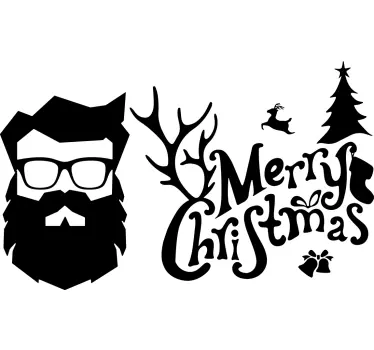 Merry hipster christmas window decal - TenStickers