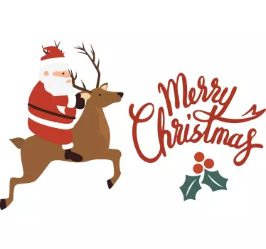Santa claus with reindeer design window decal - TenStickers
