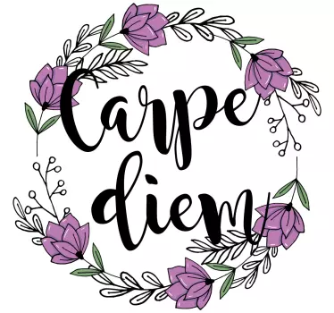 Carpe diem colorful floral inspirational quote stickers - TenStickers