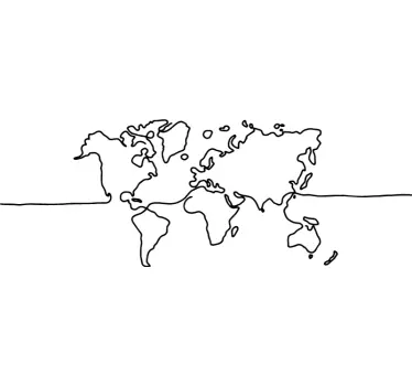 Line art world map wall sticker - TenStickers
