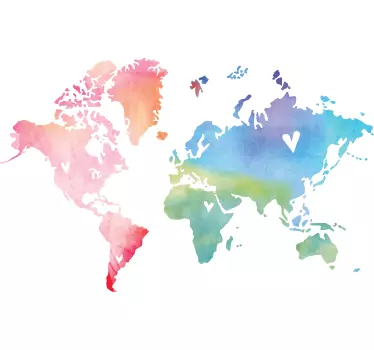 Watercolour world map wall sticker - TenStickers