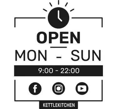 Hours and social media shop window decal - TenStickers