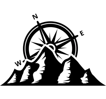 Minimal compass and montains caravan sticker - TenStickers