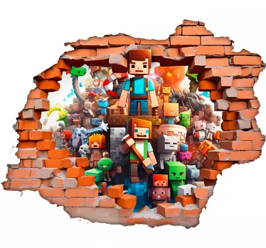 Characters through a hole video game sticker - TenStickers