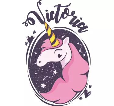 smiling unicorn with name wall sticker - TenStickers