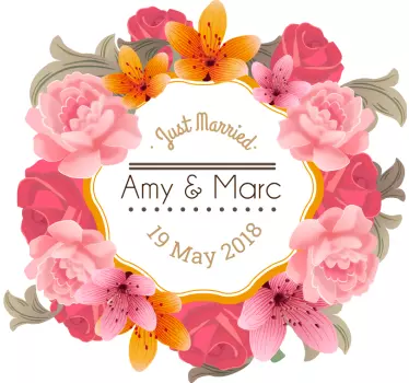 Personalised Floral Frame Wedding Sticker - TenStickers